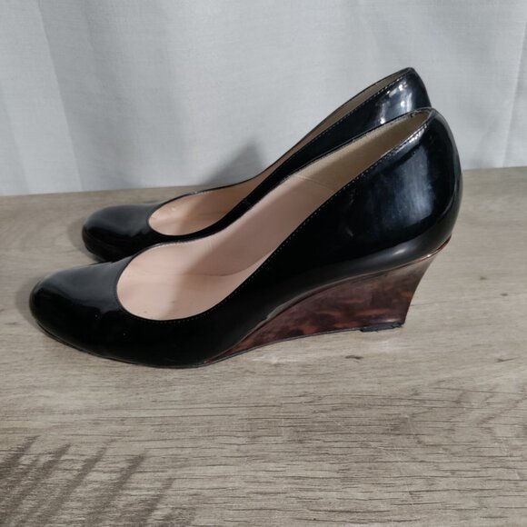 L.K.Bennett Black Wedges Size 40 US 10 Animal Print Wedge - Picture 2 of 9